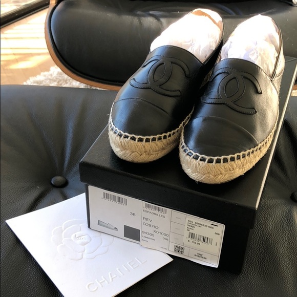 CHANEL Shoes - Chanel Espadrilles 36 Black Lambskin Leather